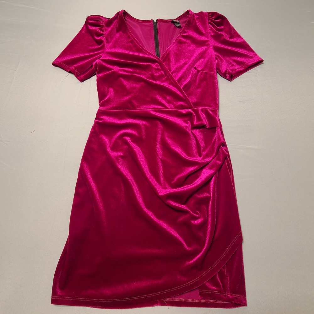Wild Fable Velvet Mini Dress XS Fuchsia Ruched‎ Y2k Party Cocktail Luxury Chic